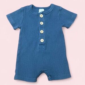 Little One Shop Ribbed Cotton Button Onesie 0-3M Dark Blue EUC Cozy